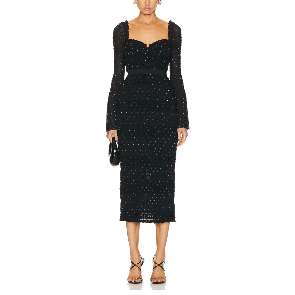 Self portrait mesh rhinestone midi dress